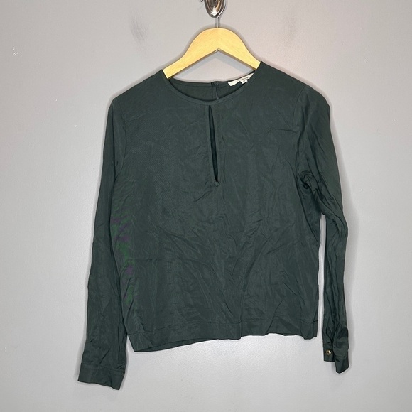 June & Hudson hunter green keyhole long sleeve blouse - Picture 1 of 7